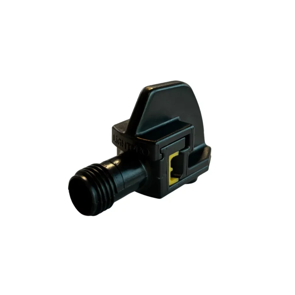 Conector tip F (mamă) – Acest conector mamă (tip F) este livrat întotdeauna cu fiecare corp de iluminat și servește la conectarea pe cablul de 12 volți.